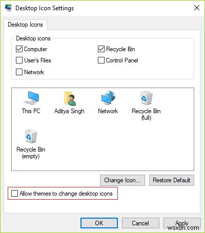 Windows 10 थीम को डेस्कटॉप आइकॉन बदलने की अनुमति दें या रोकें