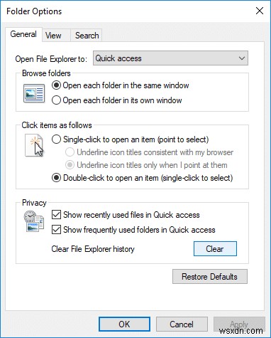 Windows 10 में अपना फ़ाइल एक्सप्लोरर हाल की फ़ाइलें इतिहास साफ़ करें