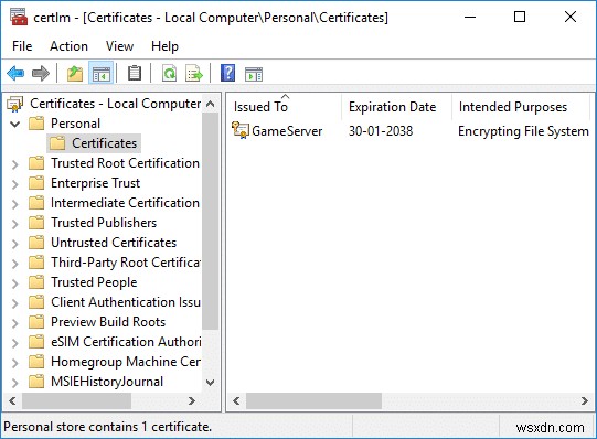 अपने EFS प्रमाणपत्र और Windows 10 में कुंजी का बैकअप लें