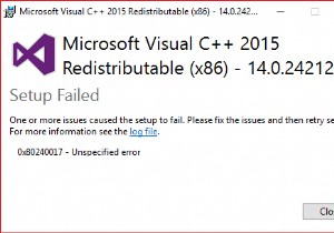 Microsoft Visual C++ 2015 पुनर्वितरण योग्य सेटअप को ठीक करें त्रुटि 0x80240017 