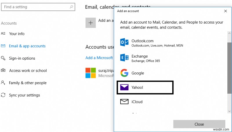 Windows 10 मेल ऐप में Yahoo ईमेल अकाउंट सेट करें