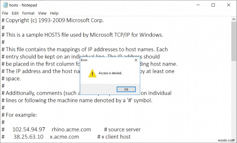 Windows 10 में होस्ट फ़ाइल को संपादित करते समय फिक्स एक्सेस अस्वीकृत 
