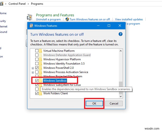Windows 10 सैंडबॉक्स सुविधा को सक्षम या अक्षम करें