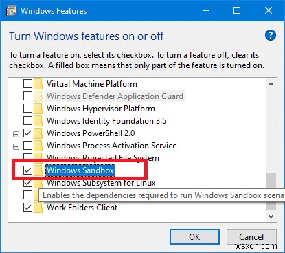 Windows 10 सैंडबॉक्स सुविधा को सक्षम या अक्षम करें