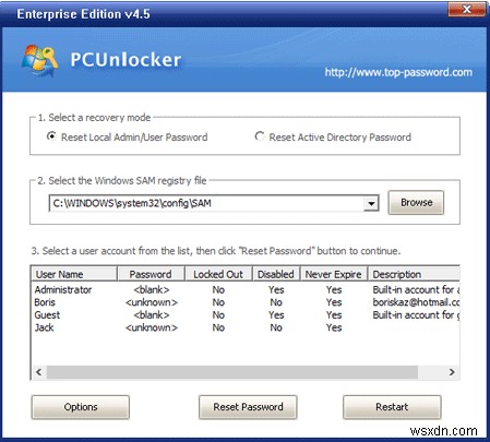 PCUnlocker के साथ Windows 10 भूले हुए पासवर्ड पुनर्प्राप्त करें 