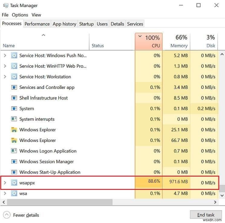 Windows 10 में WSAPPX उच्च डिस्क उपयोग को ठीक करें 