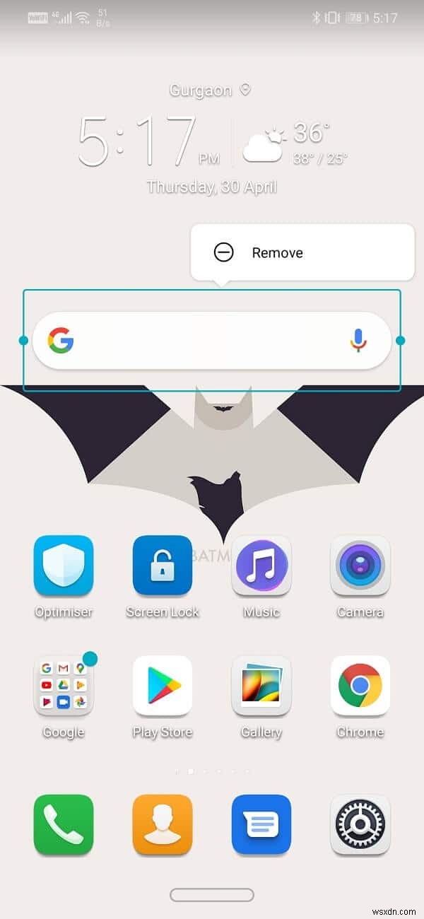 Android होमस्क्रीन से Google खोज बार निकालें