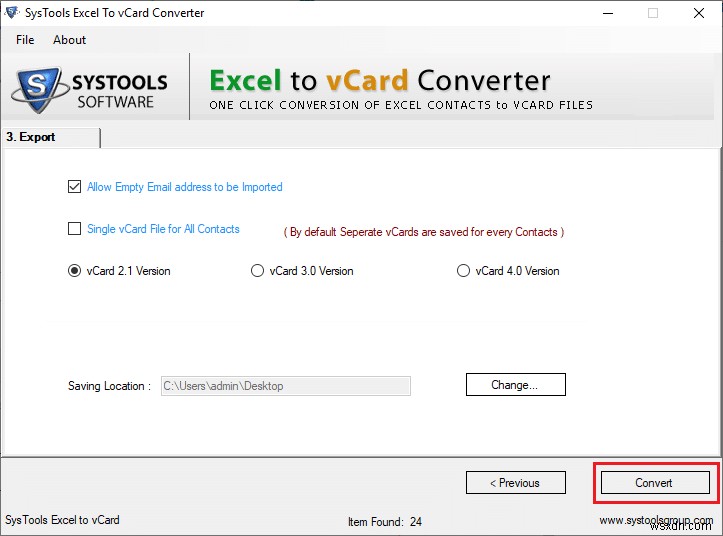 Excel (.xls) फाइल को vCard (.vcf) फाइल में कैसे बदलें?