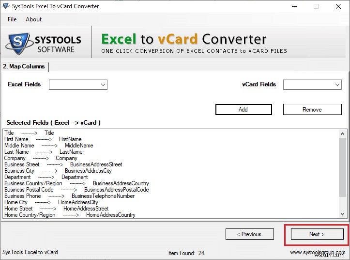 Excel (.xls) फाइल को vCard (.vcf) फाइल में कैसे बदलें?