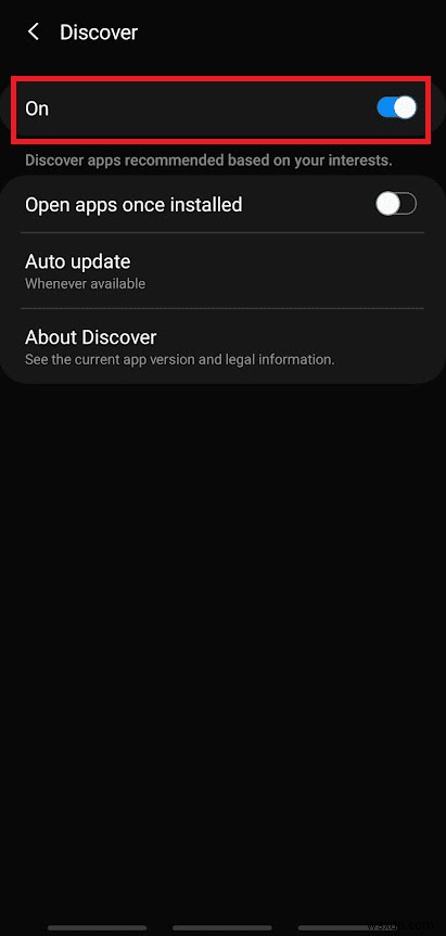 ऐप स्क्रीन से सैमसंग डिस्कवर विकल्प को कैसे निष्क्रिय करें 