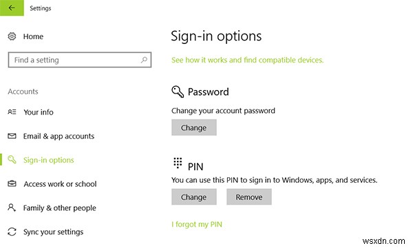 Windows 10 पर साइन-इन विकल्प कैसे जोड़ें, बदलें, निकालें या सेट करें