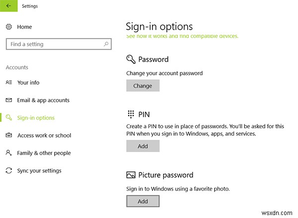 Windows 10 पर साइन-इन विकल्प कैसे जोड़ें, बदलें, निकालें या सेट करें