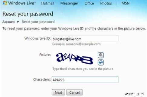 विंडो लाइव आईडी पासवर्ड को कैसे रीसेट करें