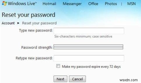 विंडो लाइव आईडी पासवर्ड को कैसे रीसेट करें