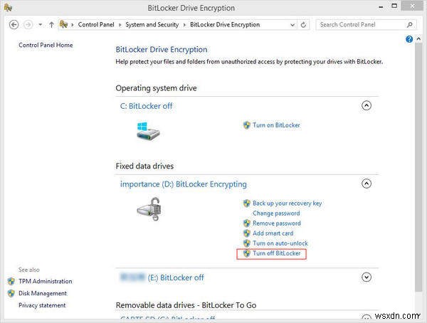 Windows 8.1/8 पर BitLocker को अक्षम कैसे करें