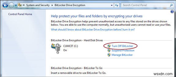 Windows 7 पर BitLocker Drive एन्क्रिप्शन कैसे निकालें