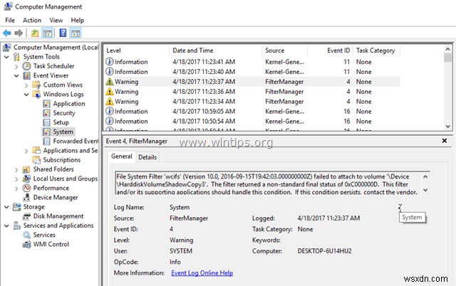 फ़ाइल सिस्टम फ़िल्टर को कैसे ठीक करें WCIFS इवेंट ID 4 (Windows 10) के साथ विफल