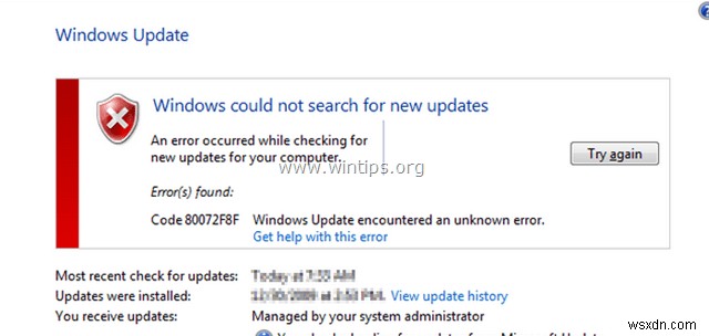 Windows Update 0x80244022 या 0x80072ee2 त्रुटि ठीक करें।