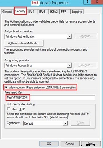 L2TP VPN सर्वर 2016 को प्रमाणीकरण के लिए कस्टम साझा कुंजी के साथ कैसे सेटअप करें।