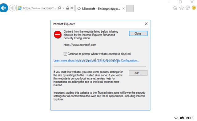 सर्वर 2016 में Internet Explorer एन्हांस्ड सुरक्षा कॉन्फ़िगरेशन को अक्षम कैसे करें