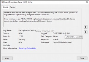 FIX:फ़ाइल प्रतिकृति सेवा (FRS) सक्रिय निर्देशिका 2012 या 2016 में माइग्रेट करने के बाद बहिष्कृत है (समाधान)