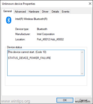 फिक्स:इंटेल वायरलेस ब्लूटूथ कोड 10 शुरू नहीं कर सकता - स्थिति डिवाइस पावर विफलता।