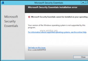 Microsoft Security Essentials को सर्वर 2012/2012R2 से अनइंस्टॉल कैसे करें (फिक्स त्रुटि 0x8004FF04)।