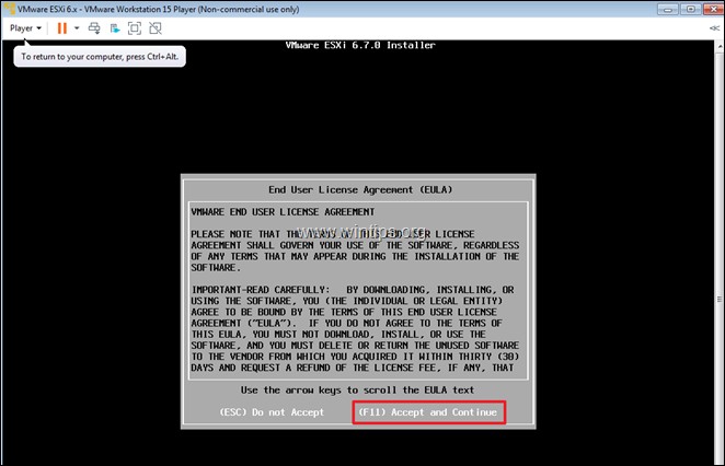 VMware वर्कस्टेशन 15 पर vSphere ESXi 6.7 कैसे स्थापित करें।