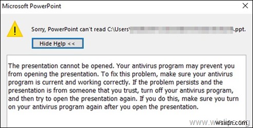 FIX:प्रस्तुति को PowerPoint में नहीं खोला जा सकता (हल किया गया)।