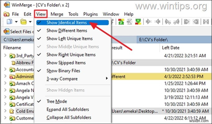 विंडोज 10 में फोल्डर और फाइलों की तुलना कैसे करें। 