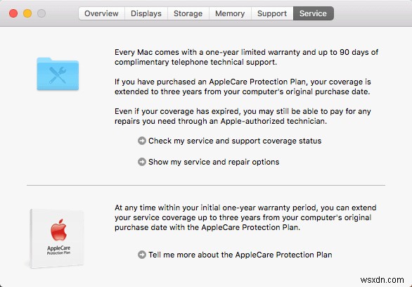 अपने Mac के लिए AppleCare समर्थन और वारंटी स्थिति की जांच कैसे करें