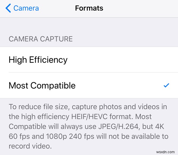 iPhone 8 Plus/X पर 60 FPS रिकॉर्ड वीडियो विकल्प पर 4K नहीं दिख रहा है?