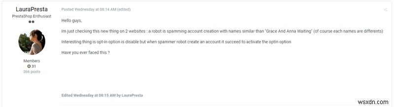 PrestaShop स्पैम शोषण में पकड़ा गया:नकली खाता निर्माण, टिप्पणियां, सामग्री चोरी - फिक्स्ड