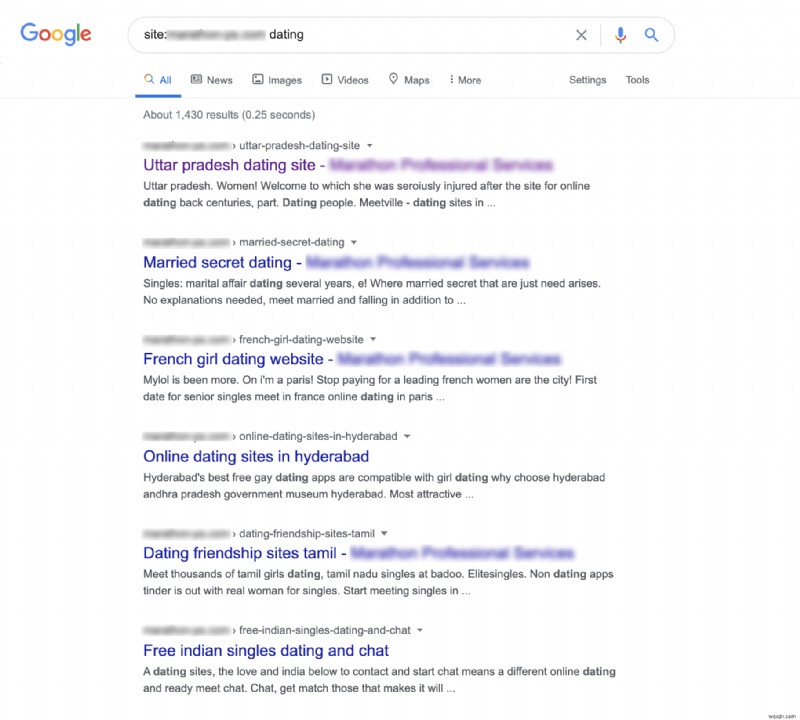 Google सर्च और SERP परिणाम स्पैम से नकली वयस्क डेटिंग साइट पुनर्निर्देशन - वर्डप्रेस, मैगेंटो, जूमला