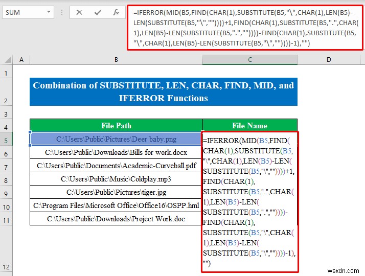 Excel में पथ से फ़ाइल नाम कैसे प्राप्त करें (6 सरल तरीके)