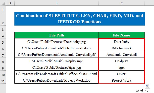 Excel में पथ से फ़ाइल नाम कैसे प्राप्त करें (6 सरल तरीके)