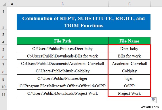 Excel में पथ से फ़ाइल नाम कैसे प्राप्त करें (6 सरल तरीके)