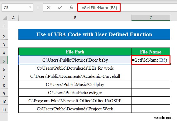 Excel में पथ से फ़ाइल नाम कैसे प्राप्त करें (6 सरल तरीके)