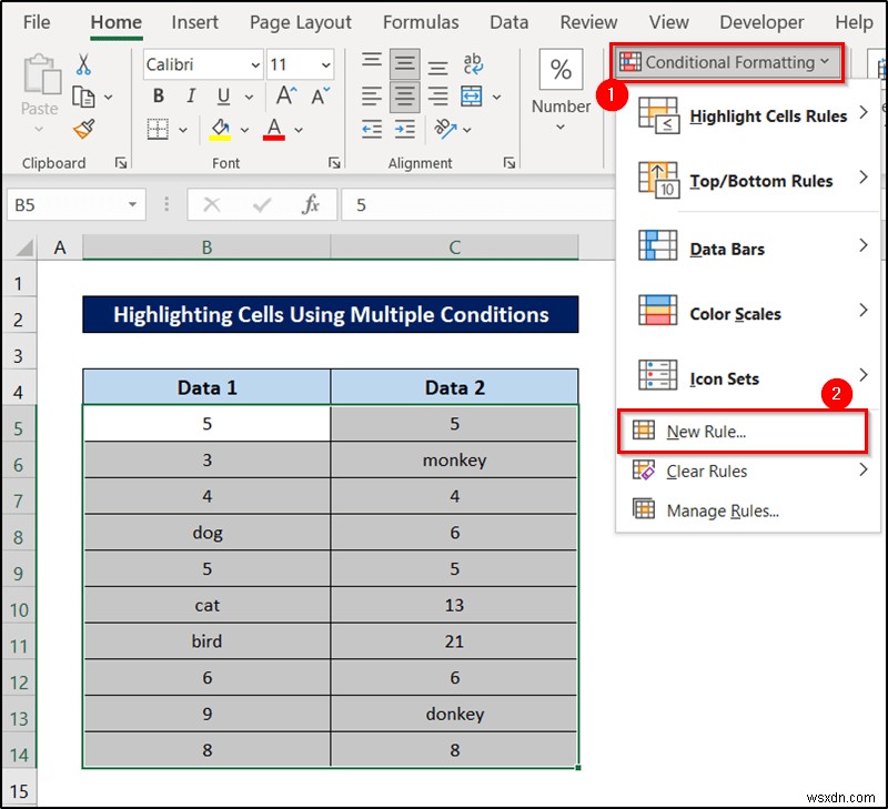 Excel में सूत्र के साथ सशर्त स्वरूपण