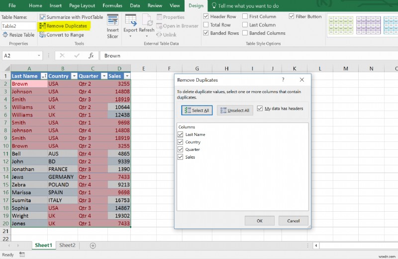 Excel तालिका में डुप्लिकेट पंक्तियों को कैसे निकालें