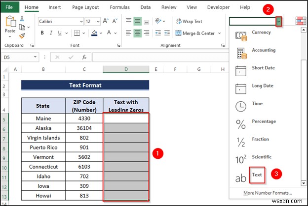 Excel में अग्रणी शून्य के साथ नंबर को टेक्स्ट में कैसे बदलें