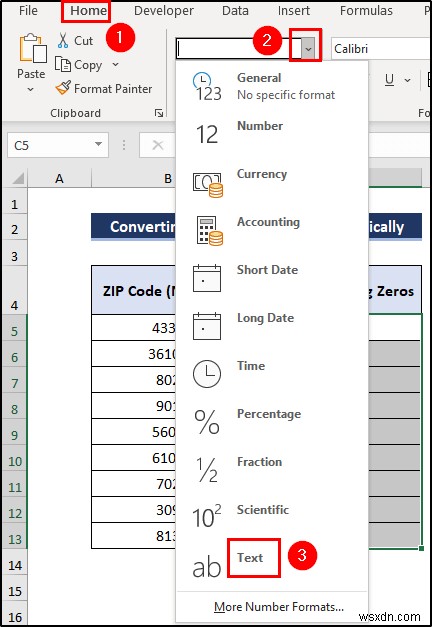 Excel में अग्रणी शून्य के साथ नंबर को टेक्स्ट में कैसे बदलें