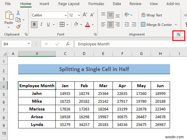 Excel में एक सेल को आधे में कैसे विभाजित करें