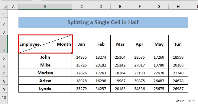 Excel में एक सेल को आधे में कैसे विभाजित करें