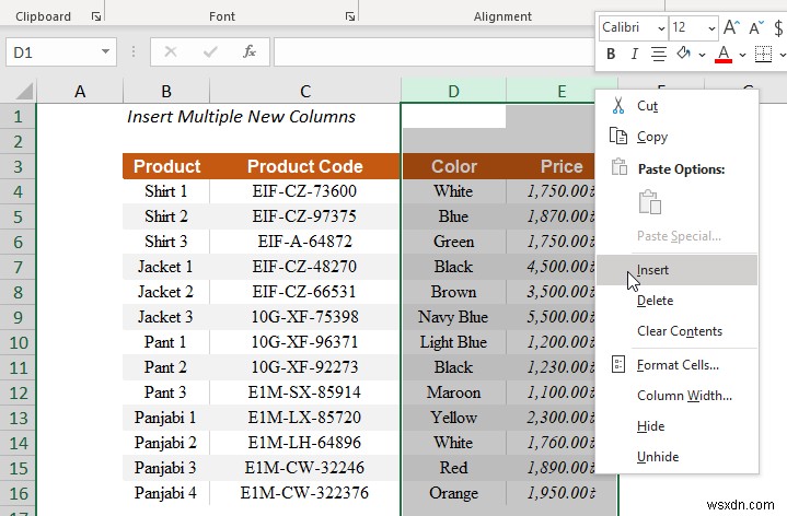 Excel में कॉलम कैसे डालें (त्वरित 5 तरीके)