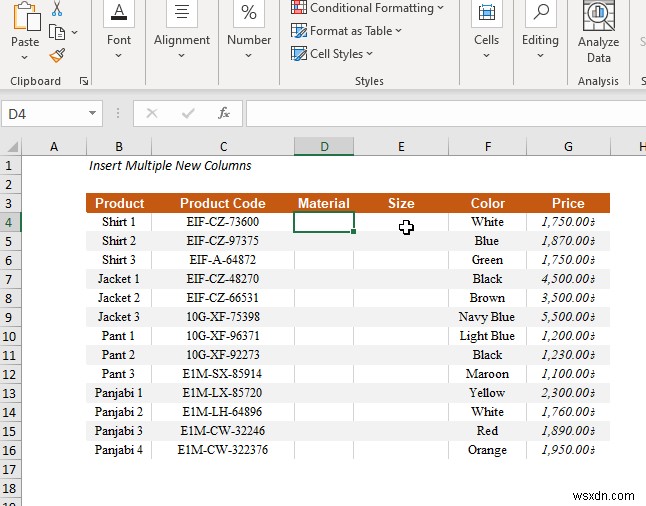 Excel में कॉलम कैसे डालें (त्वरित 5 तरीके)