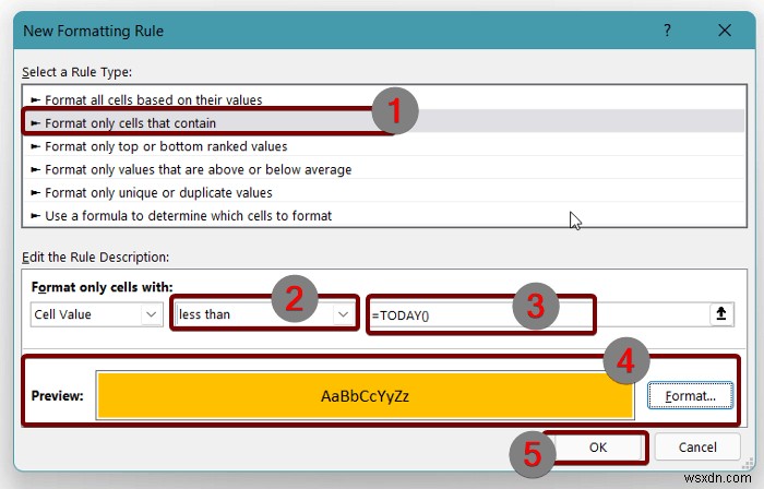 Excel में अतिदेय तिथियों पर सशर्त स्वरूपण लागू करें (3 तरीके)