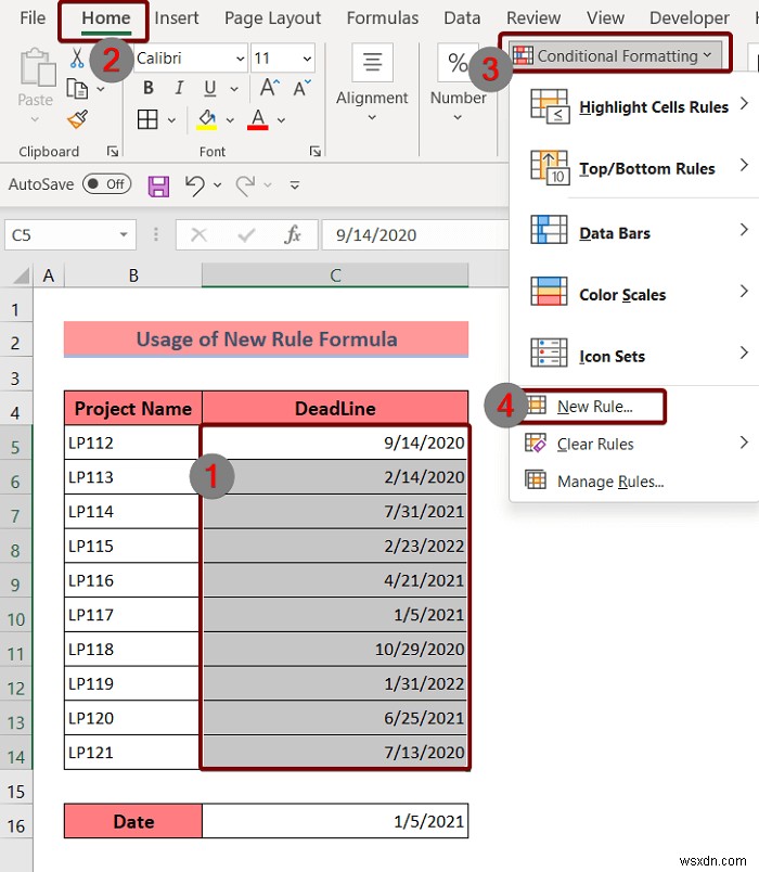 Excel में अतिदेय तिथियों पर सशर्त स्वरूपण लागू करें (3 तरीके)