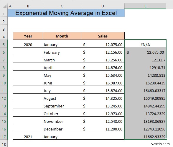 Excel में एक्सपोनेंशियल मूविंग एवरेज की गणना कैसे करें