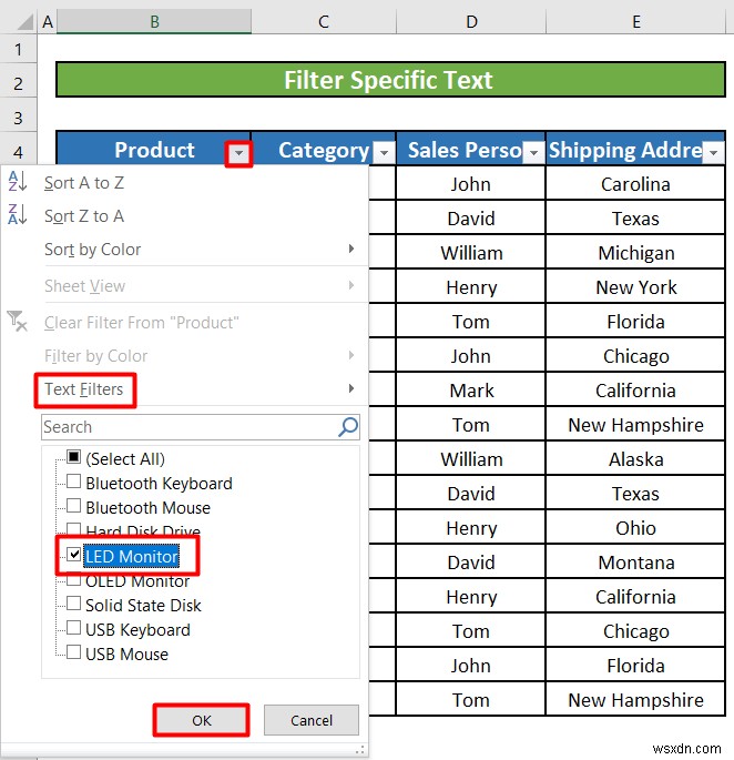 Excel में टेक्स्ट फ़िल्टर का उपयोग कैसे करें (5 उदाहरण)